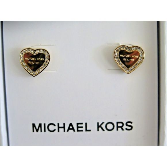 MICHAEL KORS MKJX3965710 Gold Tone Pave Crystal Heart Heritage Stud Earrings - Picture 1 of 10